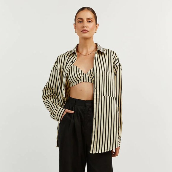 Reformation Tops - NEW Stripe Shirt / Blouse - Beige / Black